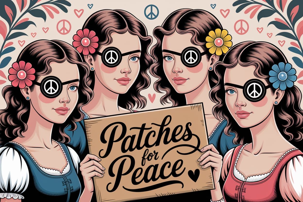 Peaceful Eyepatch Women in French Calligraphy Style