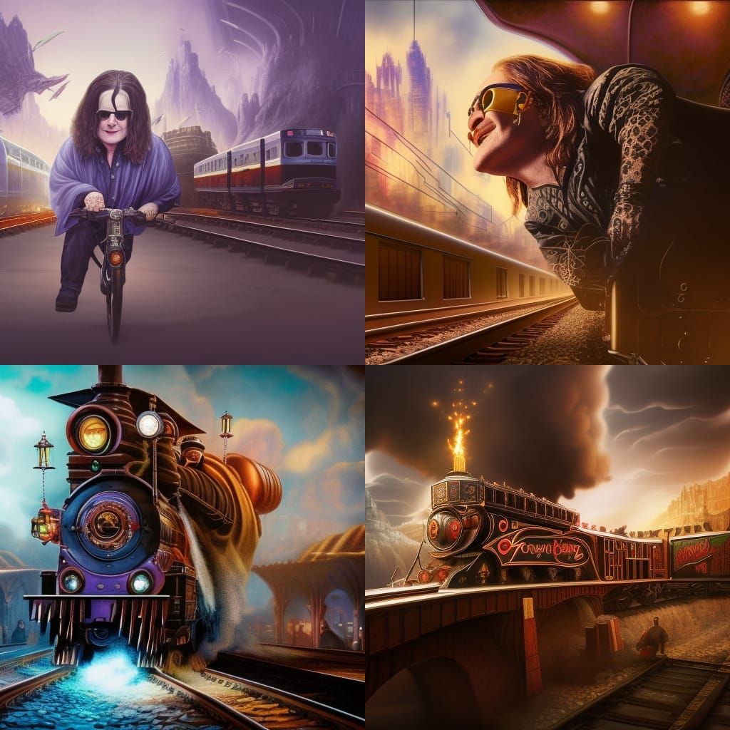 Ozzy Osbourne on a Train: Detailed Digital Painting