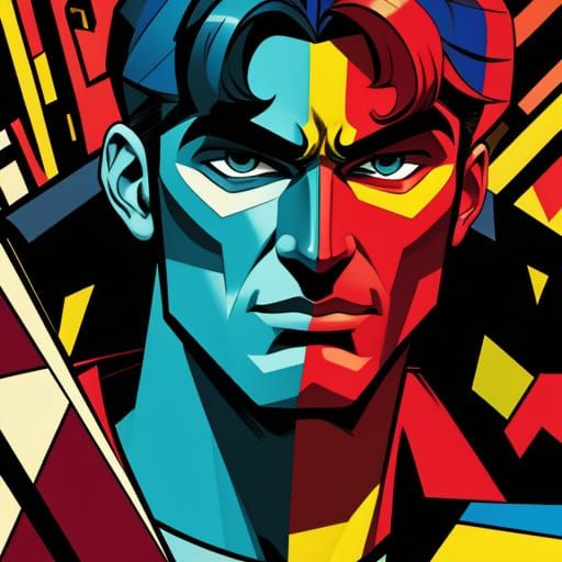 Cubist Comic Character Portrait in Primary Colors