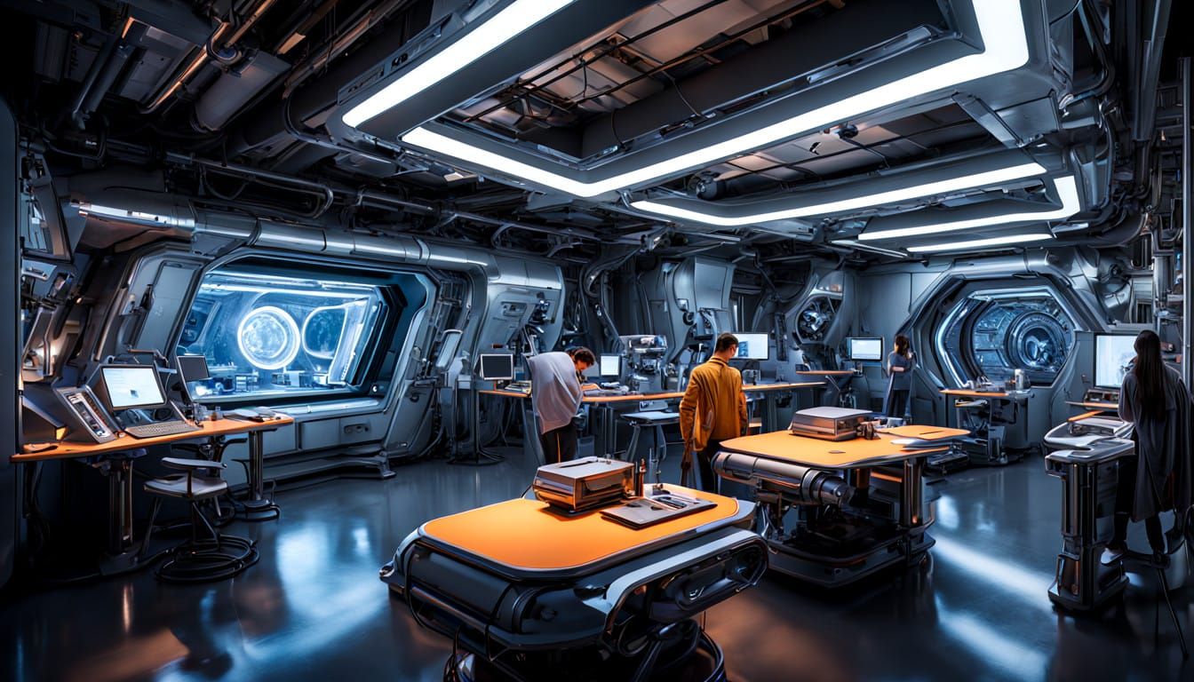 Sleek Metallic Laboratory in Cyberpunk Style