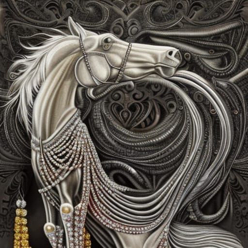 Majestic Horse with Ornate Jewelry in Surreal Airbrush Art