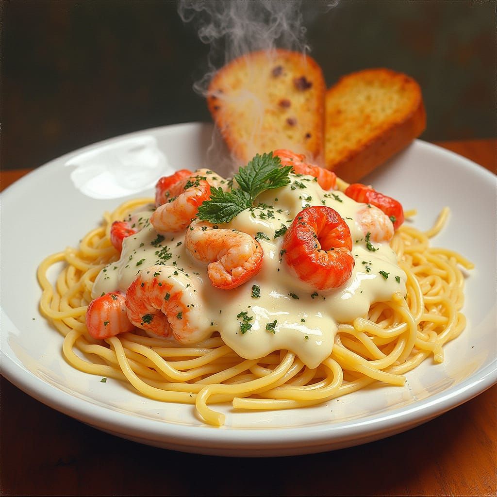 Impressionist Lobster Spaghetti in Warm, Golden Light