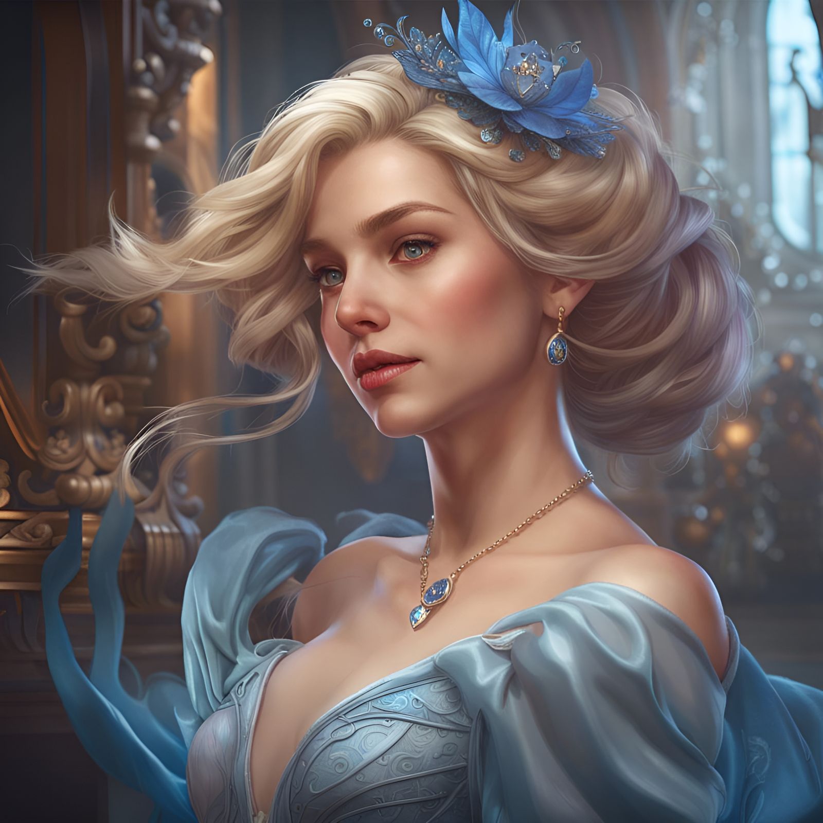 Detailed Cinderella Portrait in Art Nouveau Style