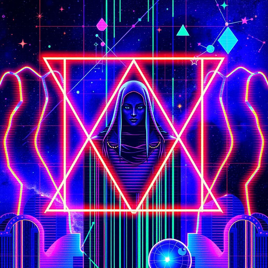 Abstract Constellation with Glitch Effects and Sparkles