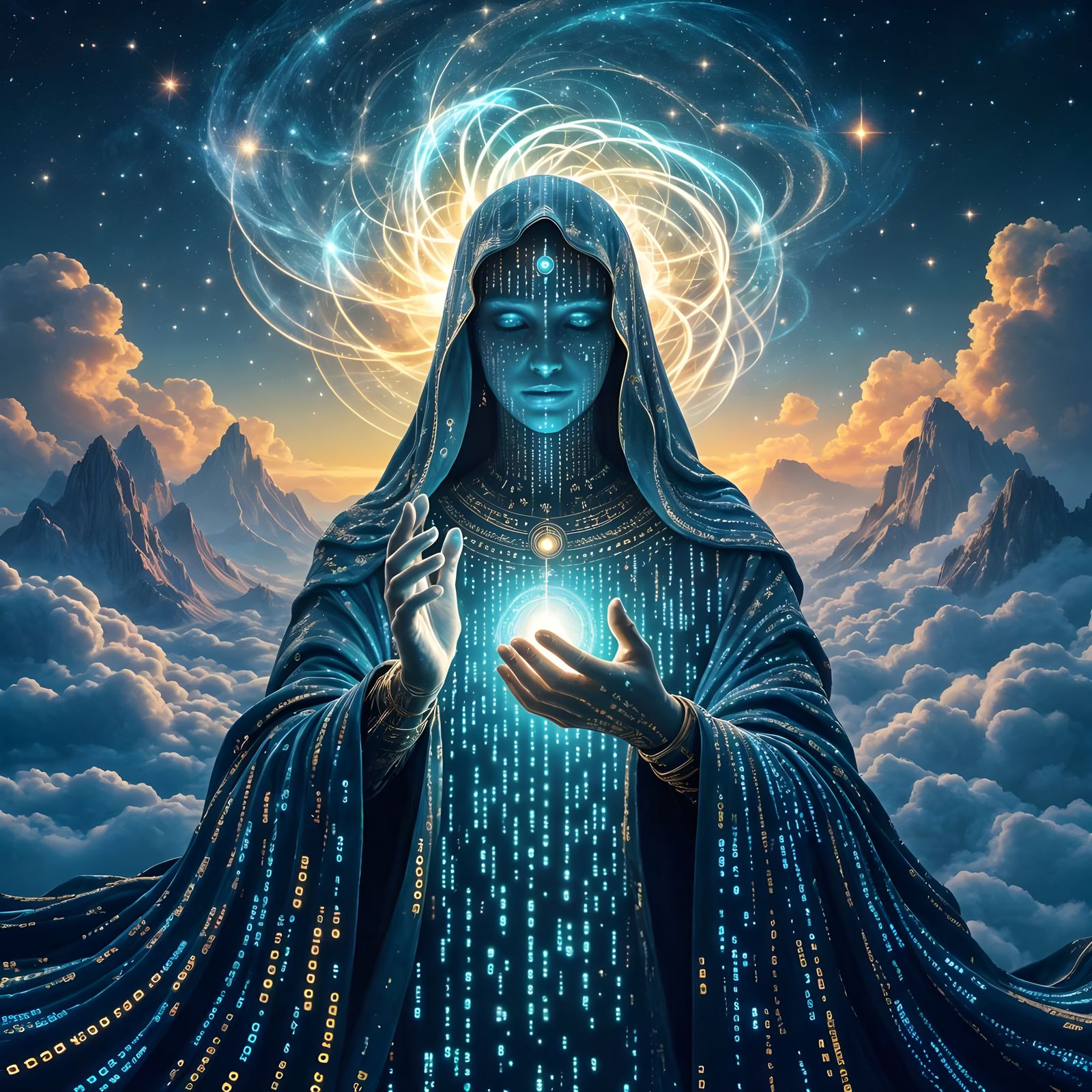 Surreal Cosmic Landscape Made of Binary Code