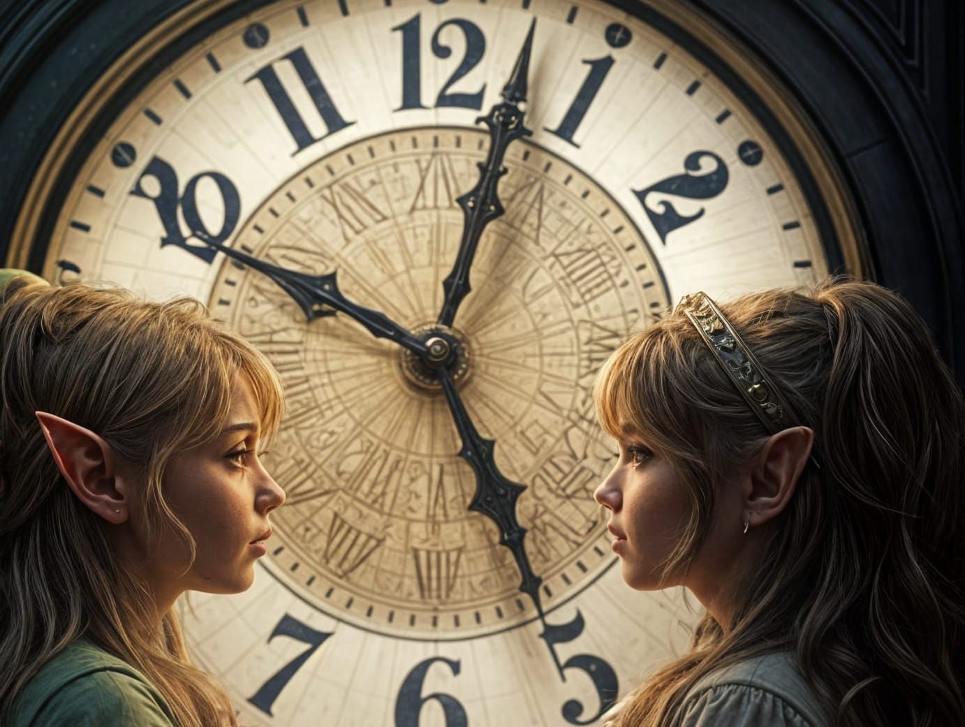 Elven Girls Observe a Quarter Past Eleven