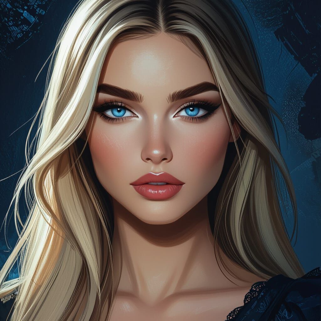 Striking Blue-Eyed Woman Portrait in Detailed Matte Painting...