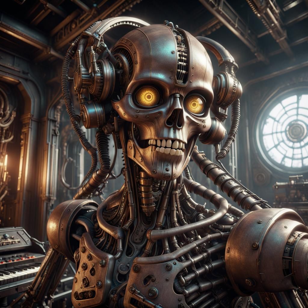 Mechanical Musician in Detailed 3D Fantasycore Style