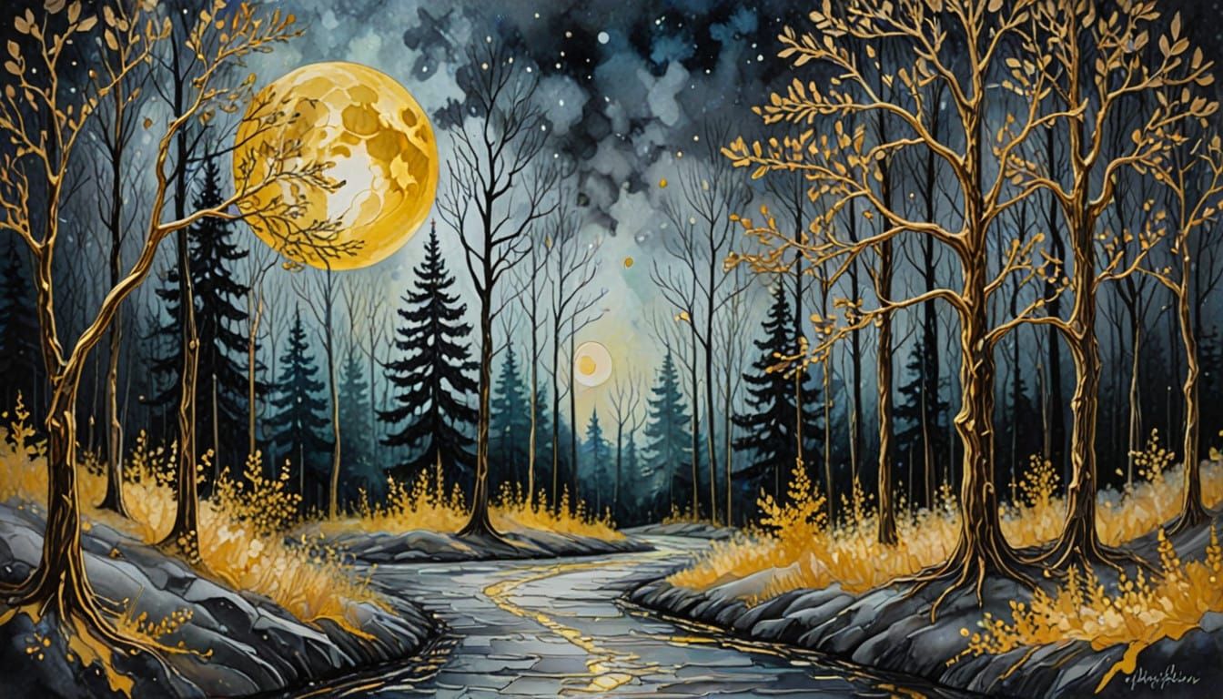 Moonlit Forest in Vibrant Expressive Style