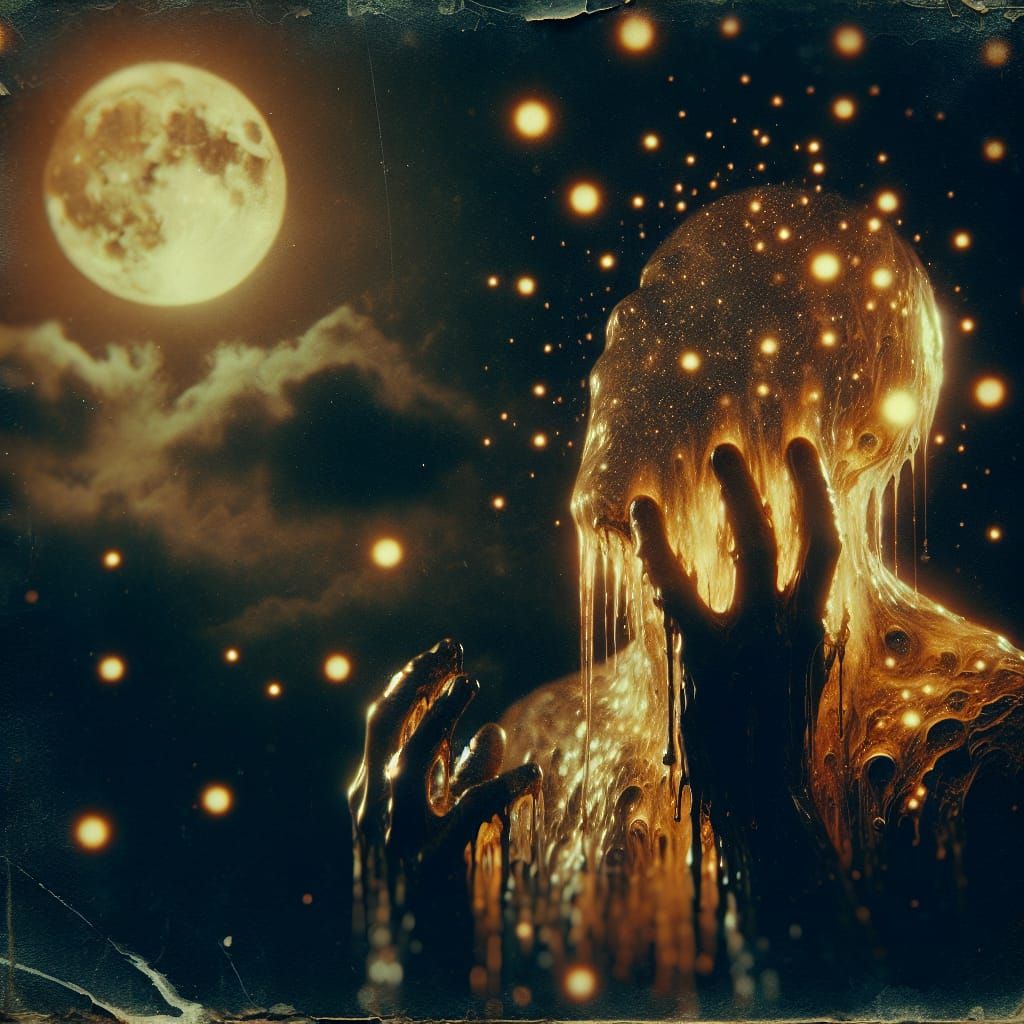 Melancholy Figure Melts in Moonlit Splash Art