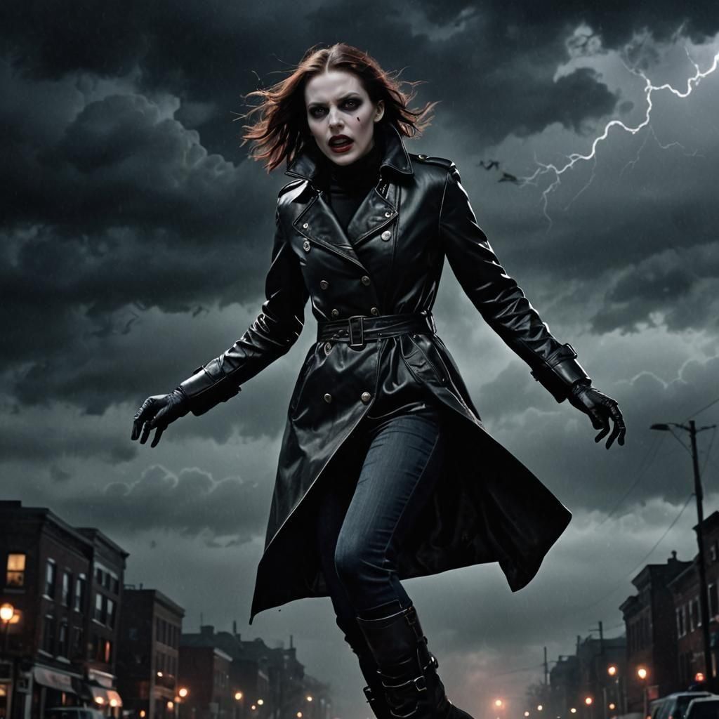 Gothic Vampire Woman in Flight at Night