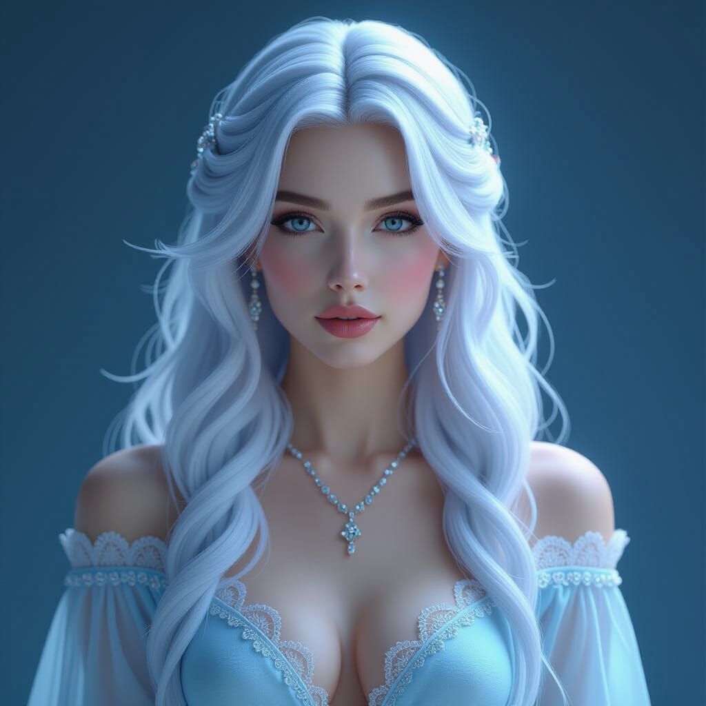 Woman with Ice White Hair in Cinematic Style