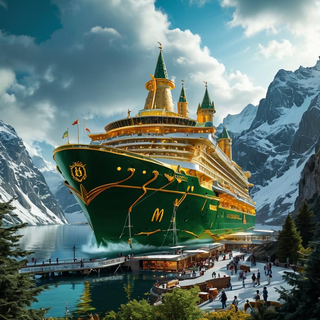 Surreal Hogwarts Cruise Ship with Stadium and Restaurant