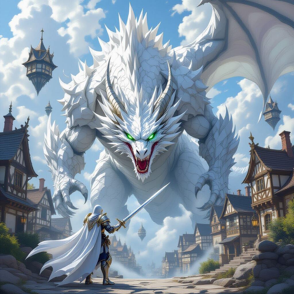 Knight Battles Colossal Dragon in Fantastical Realm