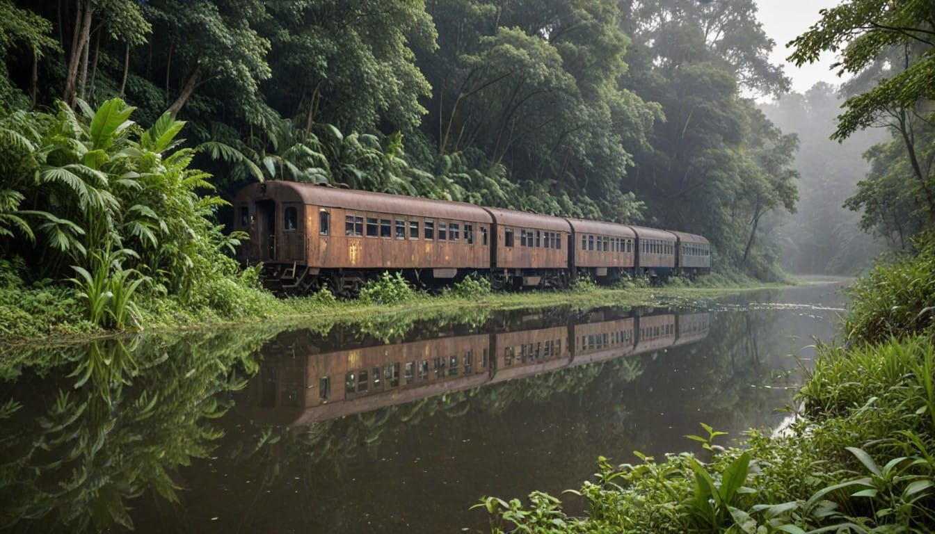 Abandoned Train Surrenders to Jungle's Green Dominance