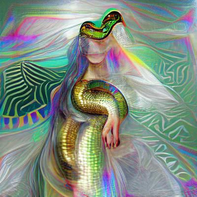 Iridescent Snake Goddess Digital Art