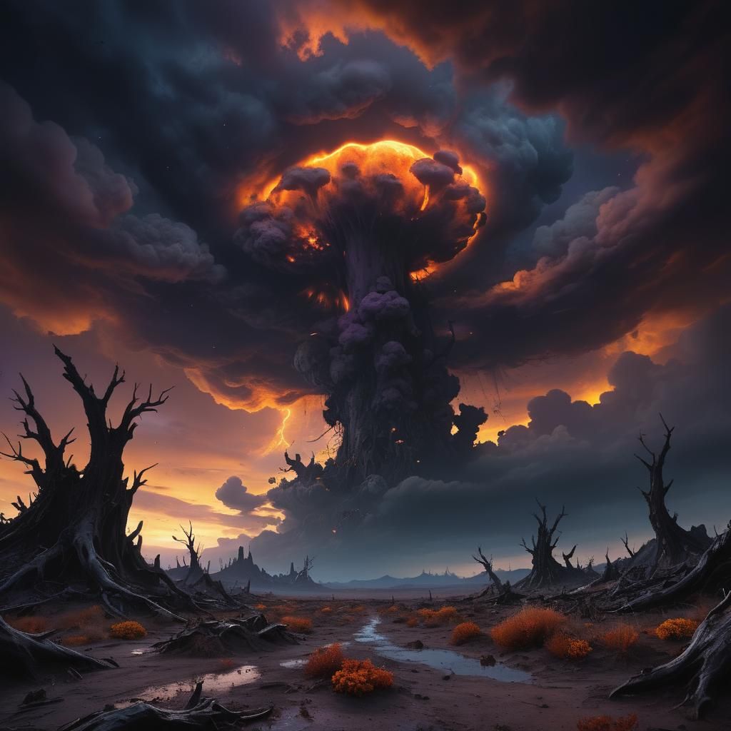 Apocalyptic Wasteland Under Black Moon: Digital Art