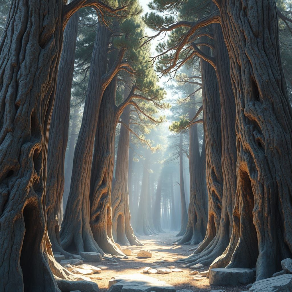 Petrified Pine Forest in Ethereal Sunlight