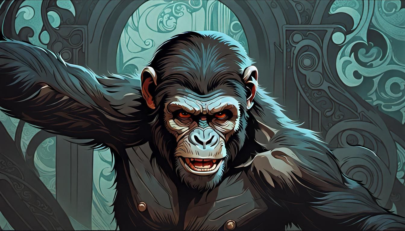Ape Portrait in Art Nouveau Style