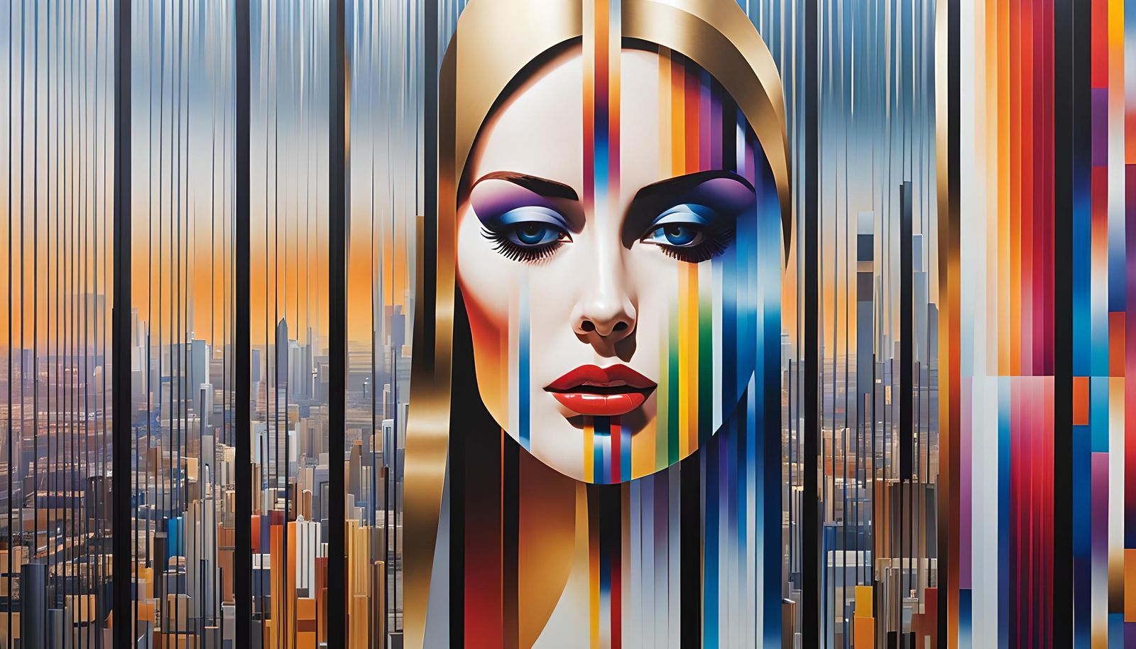 Woman in Urban Landscape by Yaacov Agam Style