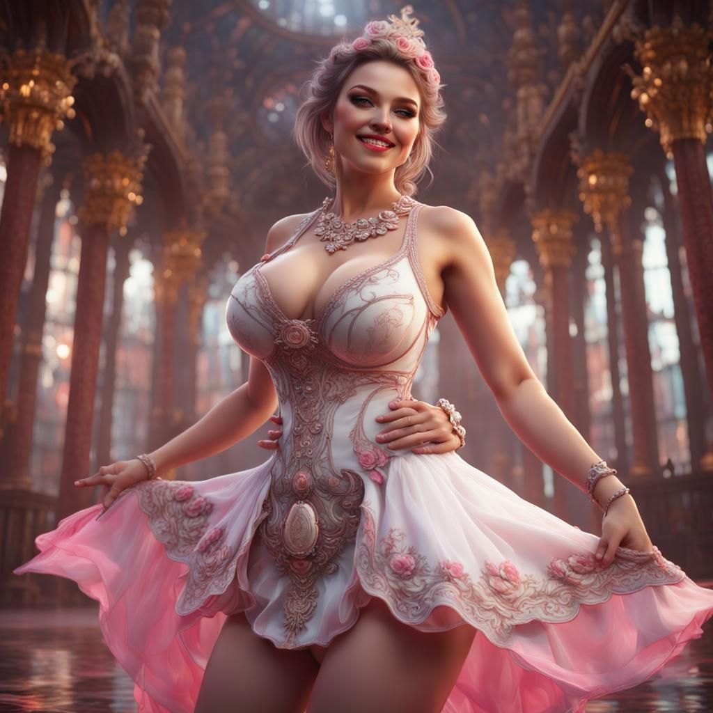 Curvy Russian Girl Dancing as Matte Painting