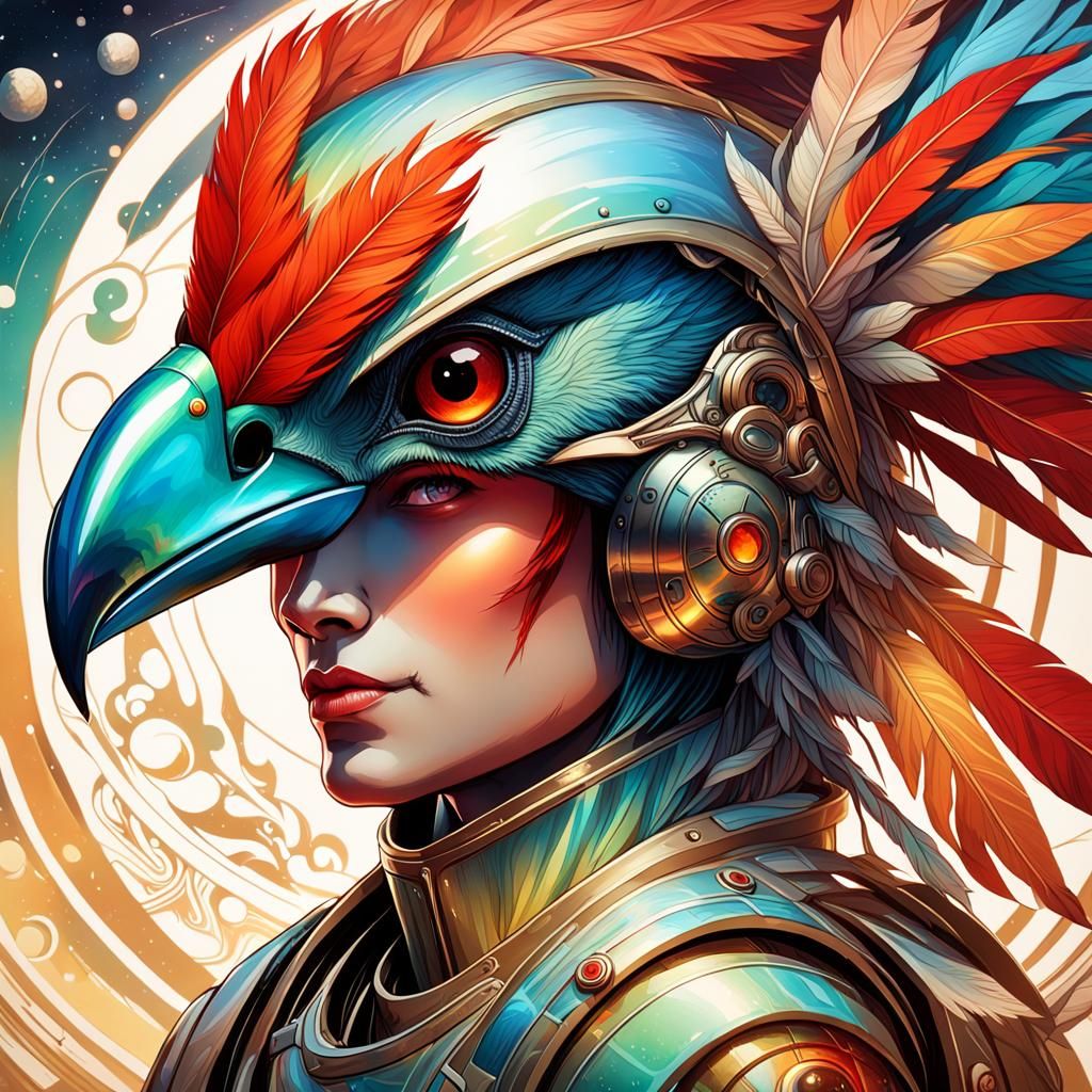 Bird and Astronaut in Ethereal Landscape