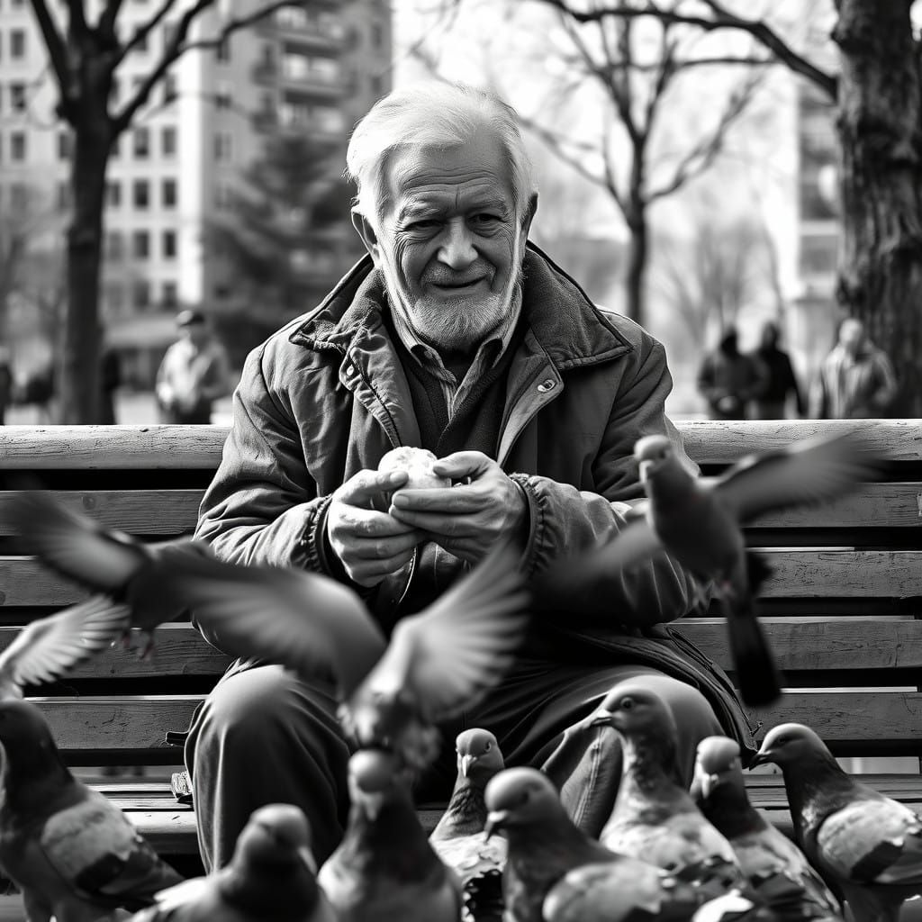 Hyperrealistic Black and White Portrait of a Generous Old Ma...