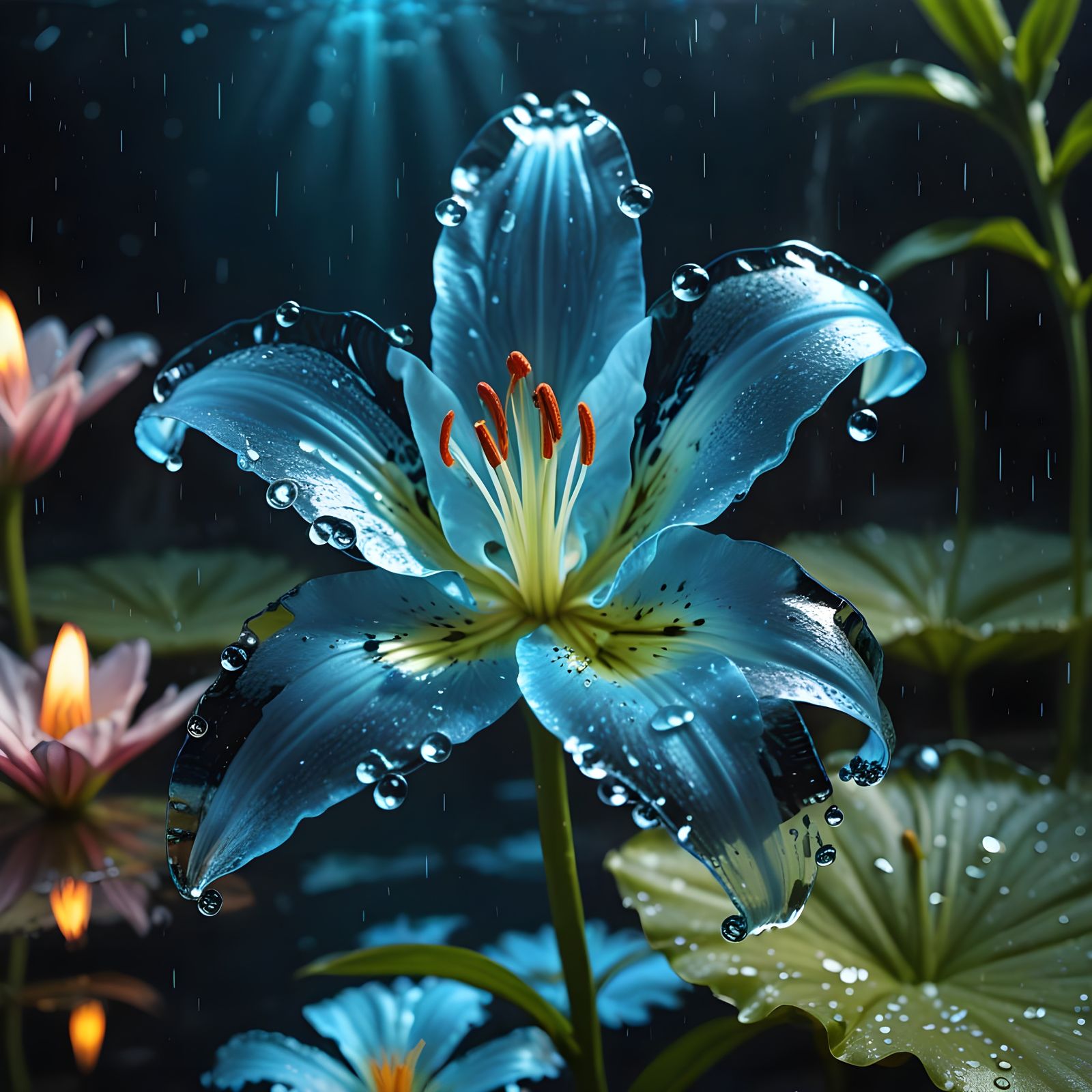 Bioluminescent Water Lily Macro Photograph