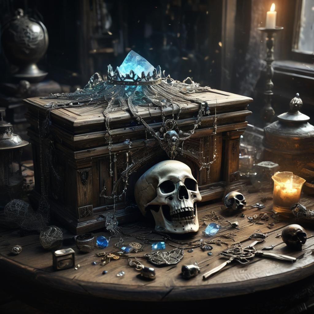 Cursed Diadem in Open Chest with Skull Motif