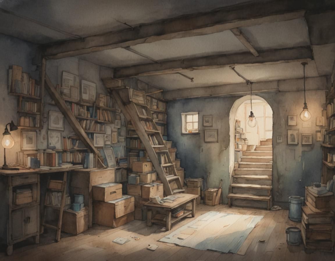 Cozy Cellar Watercolor Illustration with Vintage Feel