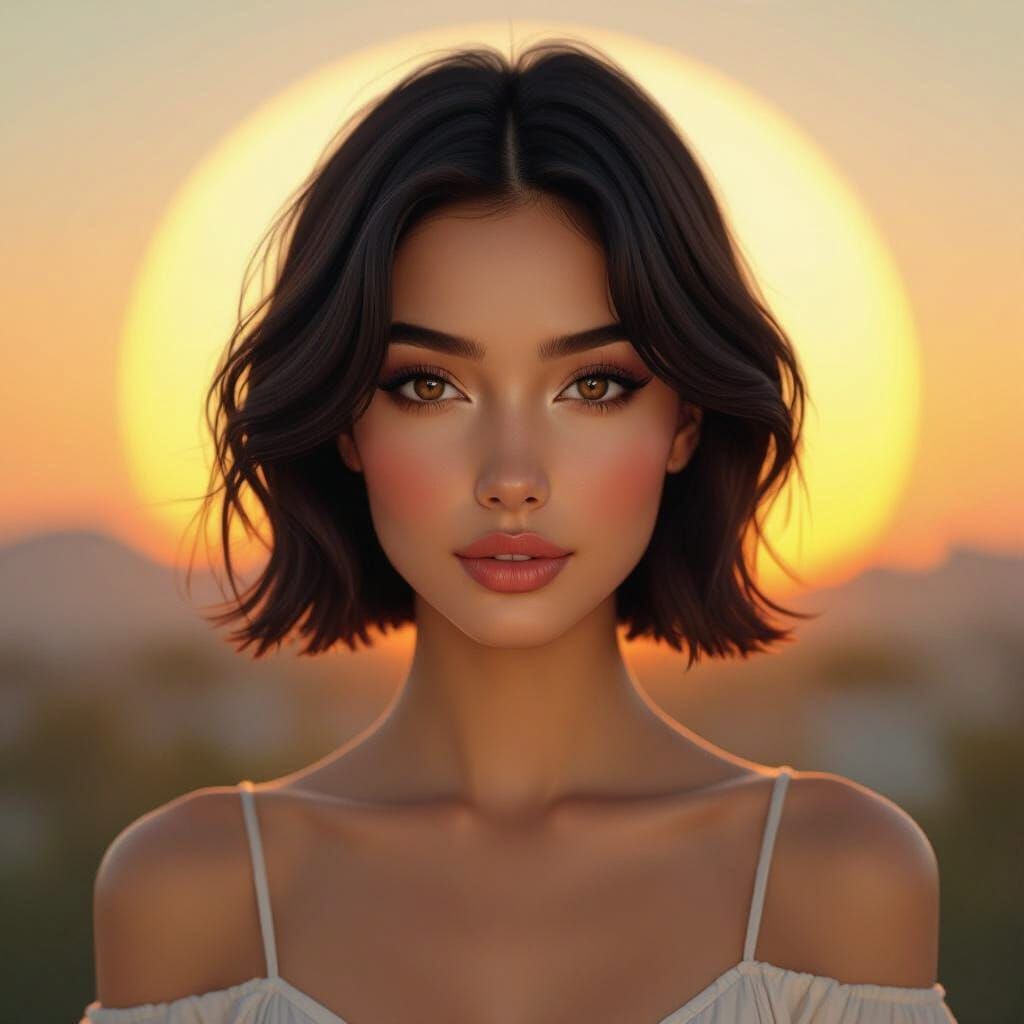 Serene Portrait of Beautiful Latina Woman at Sunset