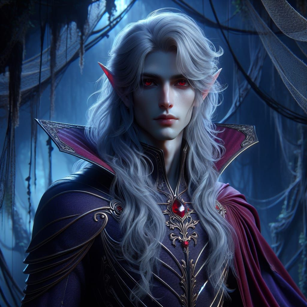 Dark Elf Rogue in Rococo Armor, Fantasy Art