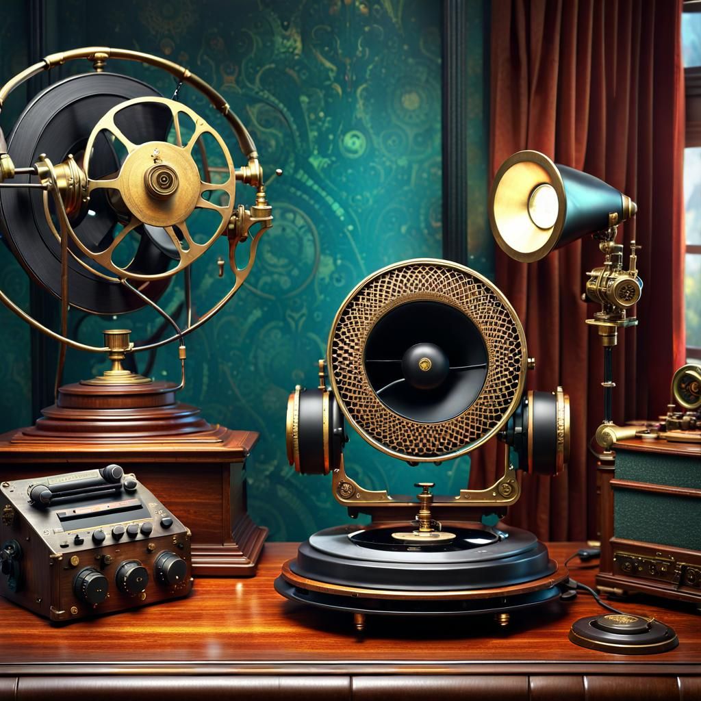 Steampunk Musical Headset & A retro phonograph