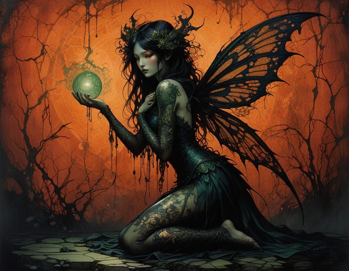 Mystical Dark Fairy Queen in Gothic Art Nouveau Style