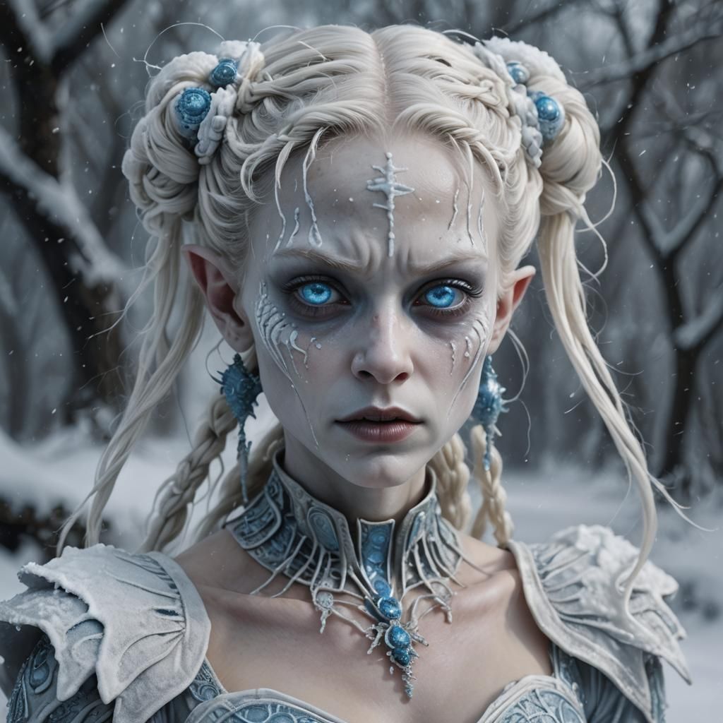 Hyperrealistic Portrait of a White-Haired Alien Woman