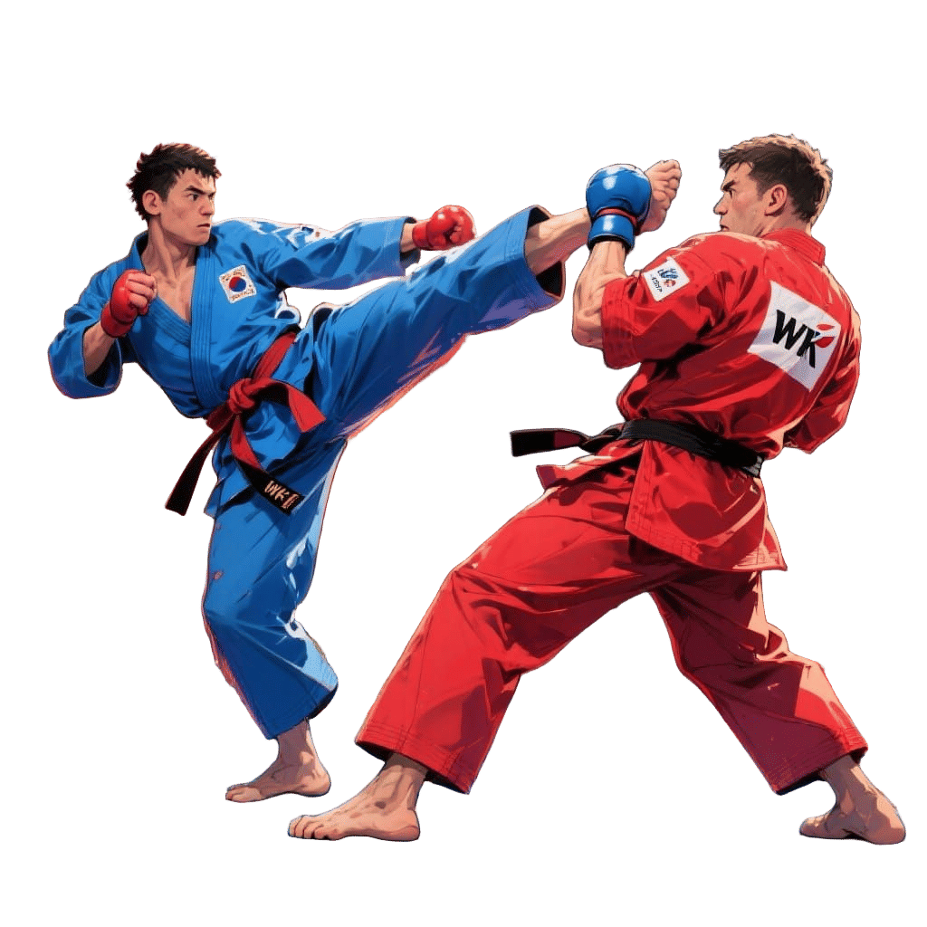 Karate Fighters Exchange Blows in Dynamic Match