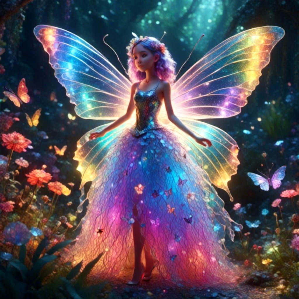 Radiant Fairy with Butterfly Wings, 3D Render