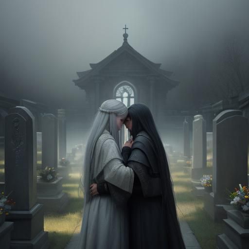 Praying Girls by Graves in Moody Oil Painting