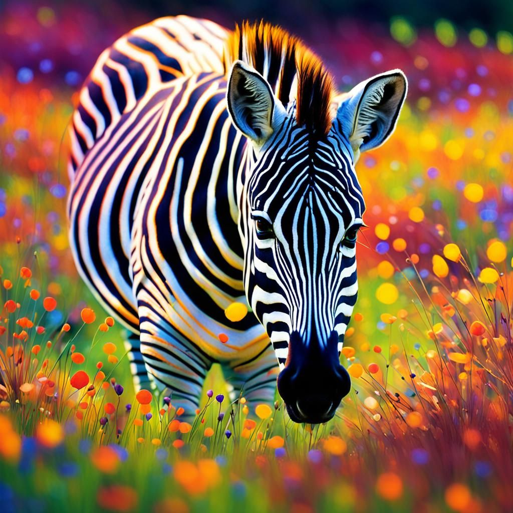 Pointillist Zebra in Lawns and Forests