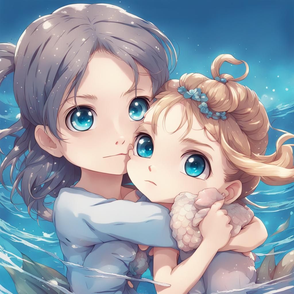 Girl with Mermaid in Anime Style