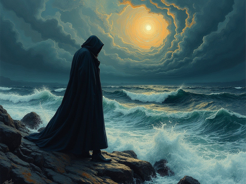 Anguished Figure at the Ocean's Edge: Expressionist Art