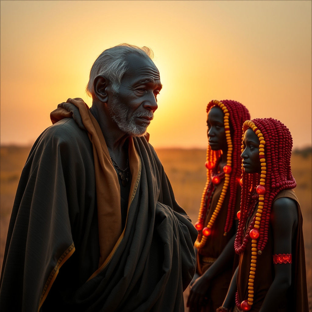African Man Conversing with Ancestors in Savannah
