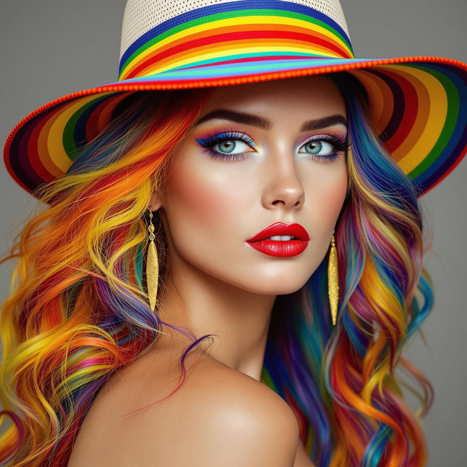 Rainbow Woman Portrait in Hyperrealistic Style