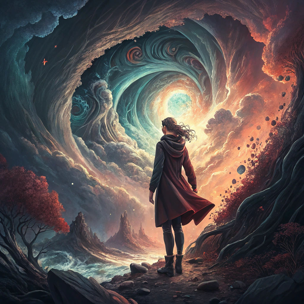 Heroic Woman in Abstract Dreamscape, Matte Painting