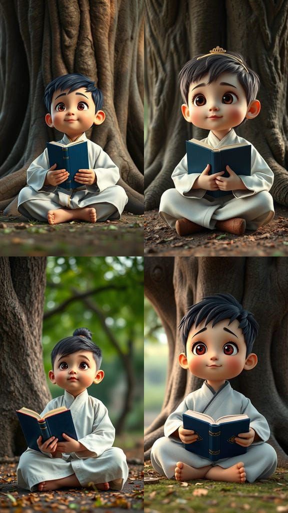 Pixar-Style Boy Reading Under a Tree