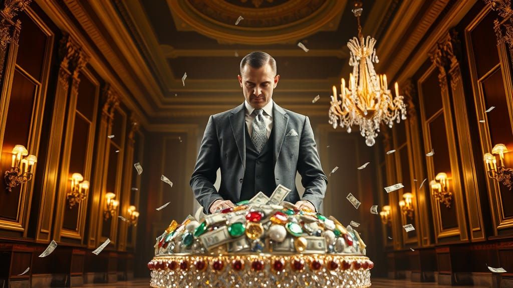 Charismatic Business Magnate Surrounded by Opulence