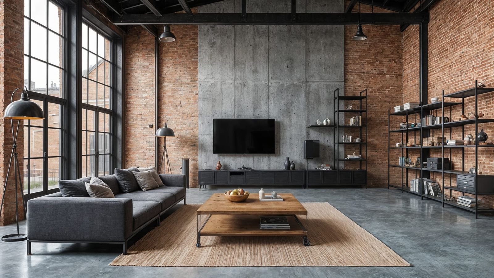 Industrial Loft Living Room in 4K Ultrarealism