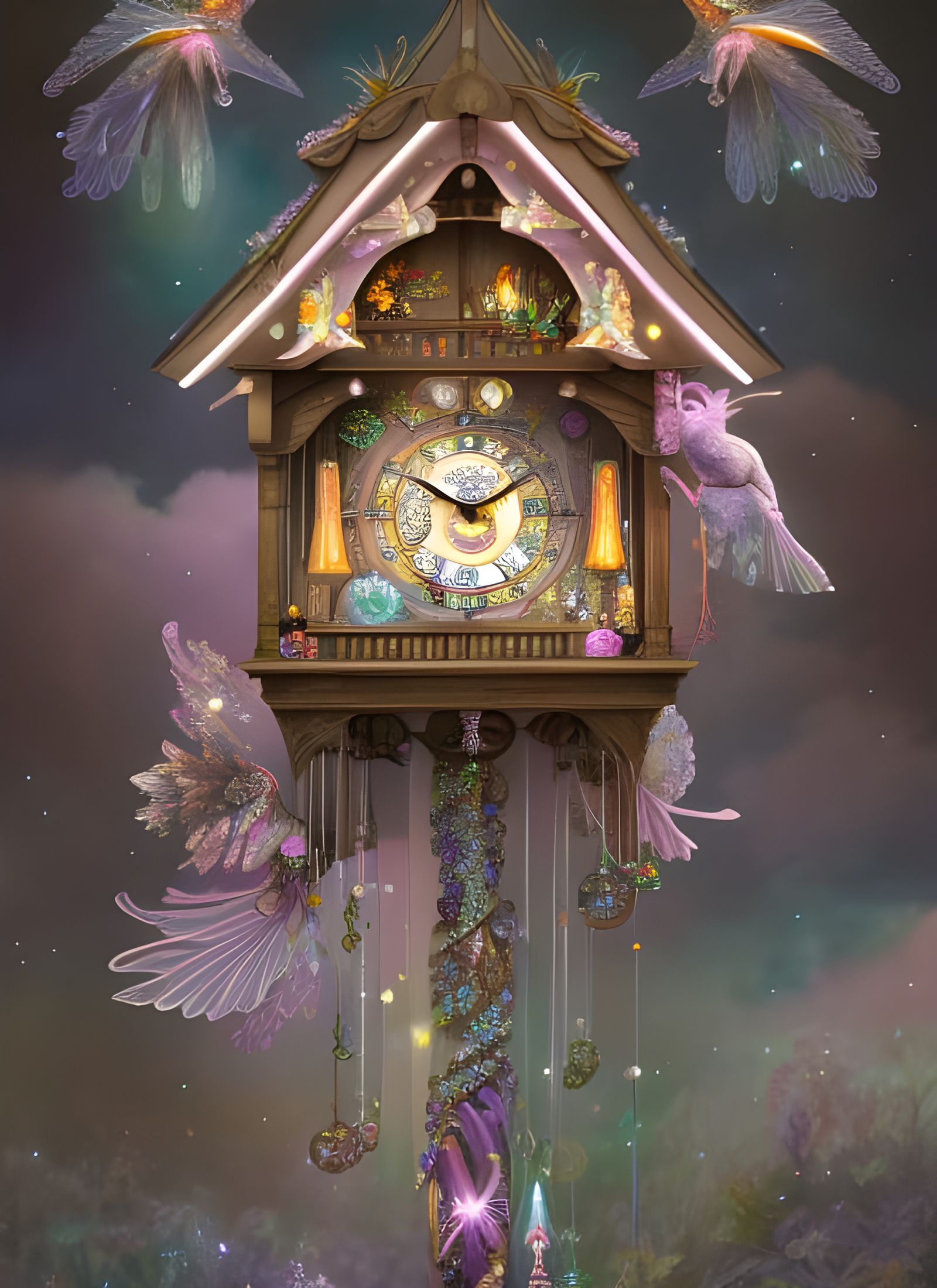 Magical Fairy Cuckoo Clock in Pastel Digital Art