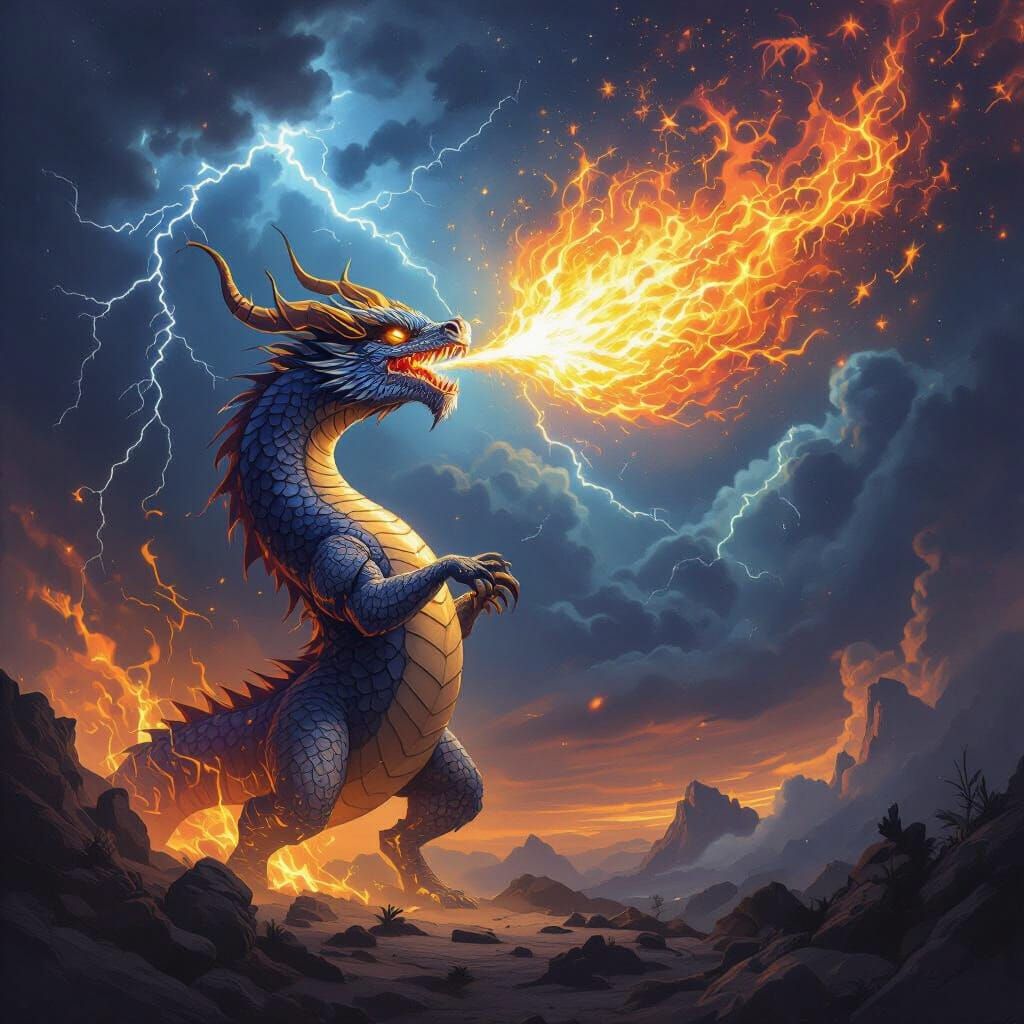 Dragon vs Zeus Epic Battle in Dark Sky