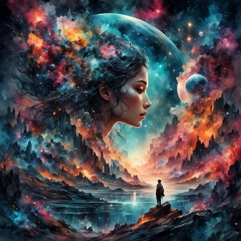 Cosmic Respite in Digital Ink Style